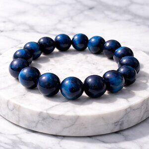 Blue Tiger's Eye Gemstone 10mm Beaded Stretch Bracelet Crystal Jewelry